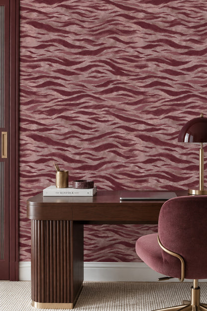 Abstract Tiger Stripe Wallpaper Burgundy And Dusty Pink