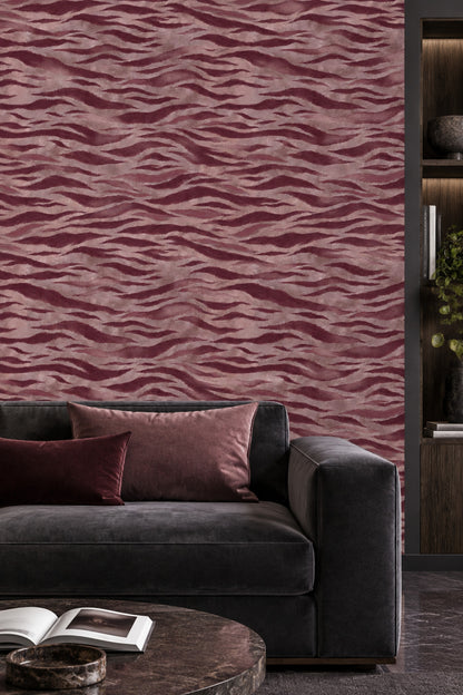 Abstract Tiger Stripe Wallpaper Burgundy And Dusty Pink