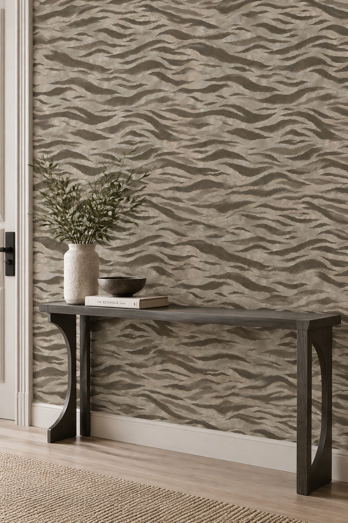Abstract Wavy Stripes Wallpaper Taupe Brown Neutral