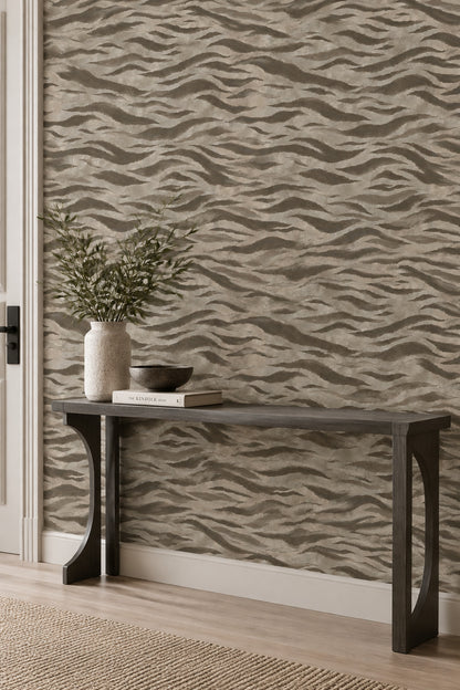 Abstract Wavy Stripes Wallpaper Taupe Brown Neutral
