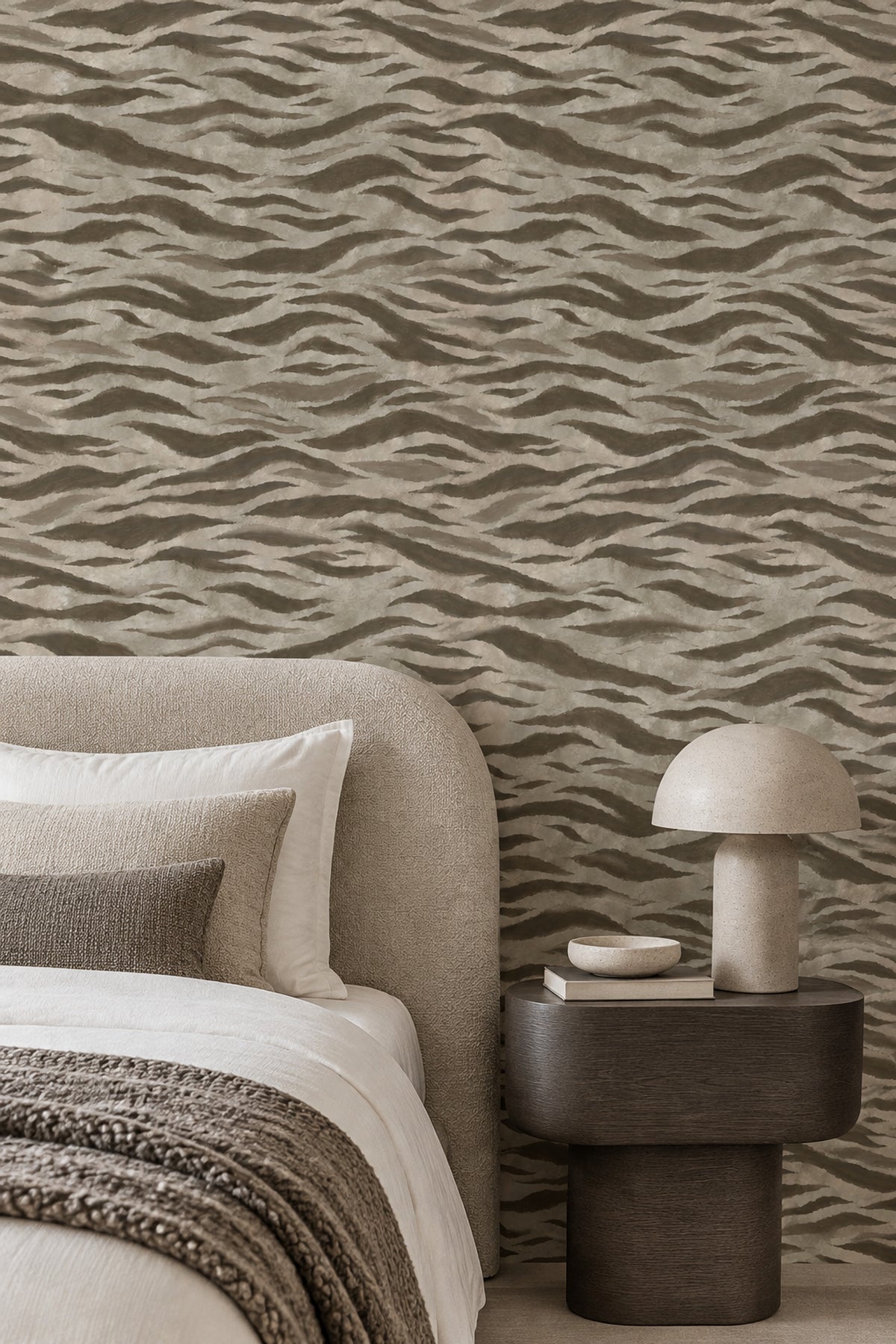 Abstract Wavy Stripes Wallpaper Taupe Brown Neutral