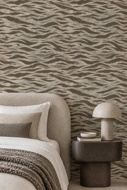 Abstract Wavy Stripes Wallpaper Taupe Brown Neutral