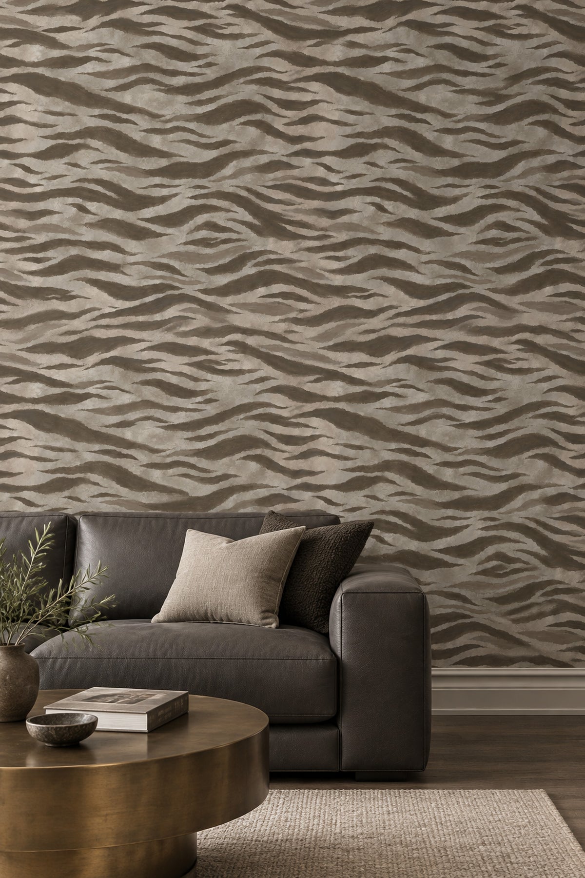 Abstract Wavy Stripes Wallpaper Taupe Brown Neutral