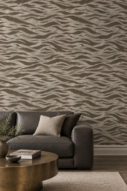 Abstract Wavy Stripes Wallpaper Taupe Brown Neutral