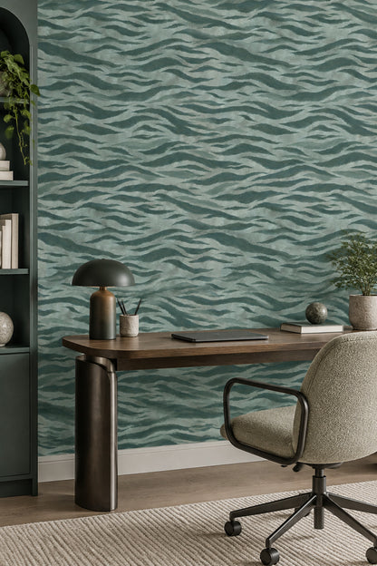 Wavy Brushstroke Bands Wallpaper Muted Green Abstract