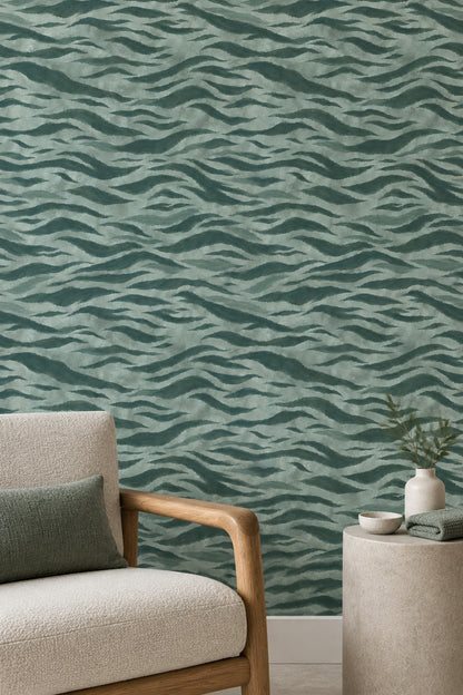 Wavy Brushstroke Bands Wallpaper Muted Green Abstract