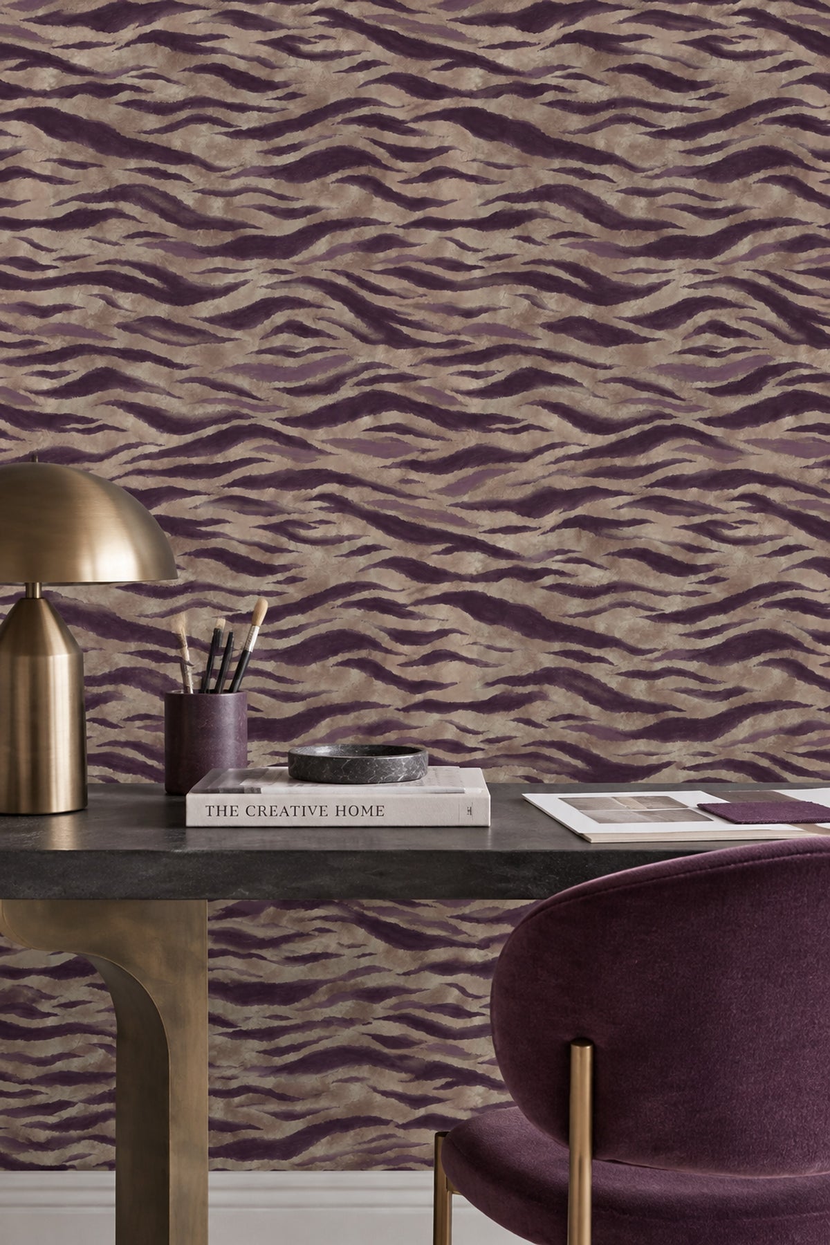 Purple Zebra Stripes Wallpaper Textured Taupe Background