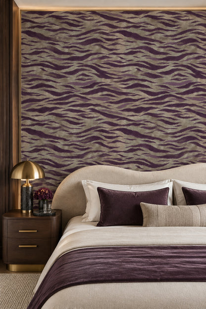 Purple Zebra Stripes Wallpaper Textured Taupe Background