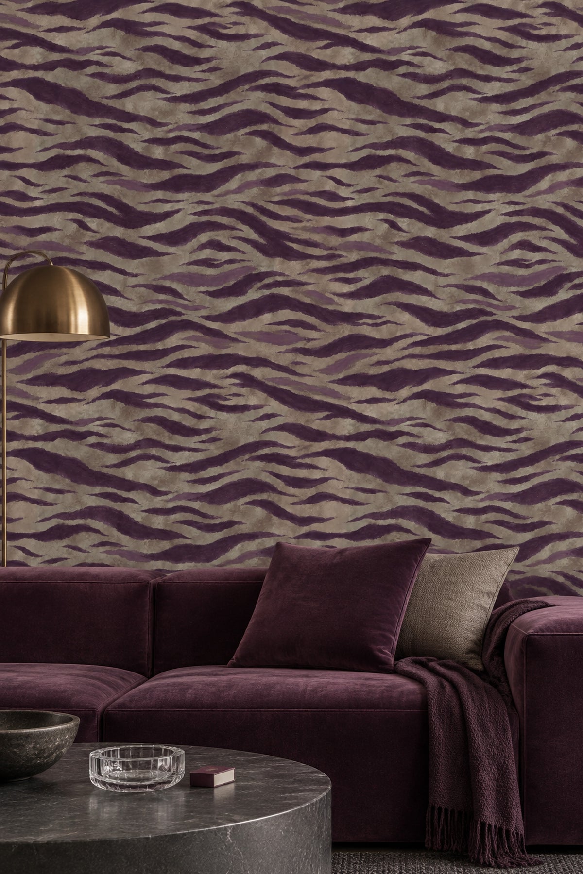 Purple Zebra Stripes Wallpaper Textured Taupe Background