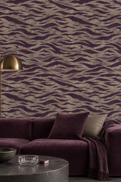 Purple Zebra Stripes Wallpaper Textured Taupe Background
