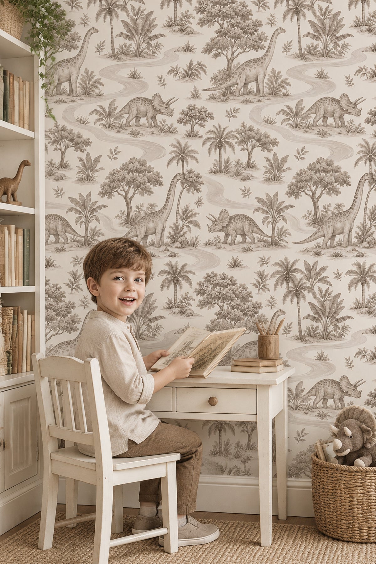 Vintage Dinosaurs Wallpaper Sepia Tropical Toile
