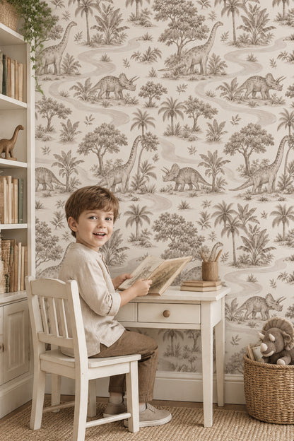 Vintage Dinosaurs Wallpaper Sepia Tropical Toile
