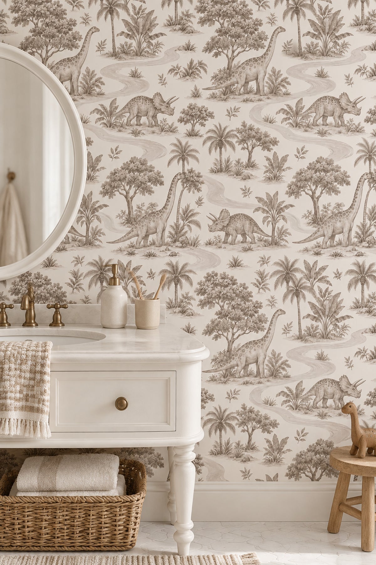 Vintage Dinosaurs Wallpaper Sepia Tropical Toile