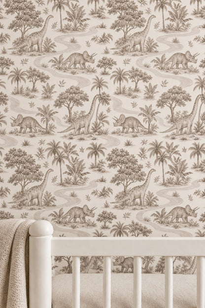 Vintage Dinosaurs Wallpaper Sepia Tropical Toile