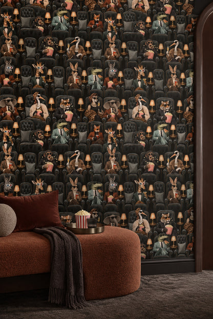 Anthropomorphic Animals Cinema Wallpaper Dark Vintage Glam