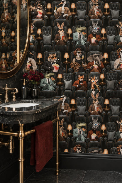 Anthropomorphic Animals Cinema Wallpaper Dark Vintage Glam