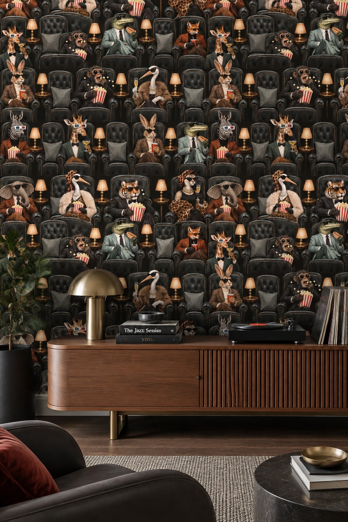 Anthropomorphic Animals Cinema Wallpaper Dark Vintage Glam