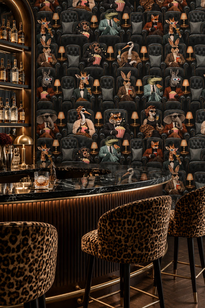 Anthropomorphic Animals Cinema Wallpaper Dark Vintage Glam