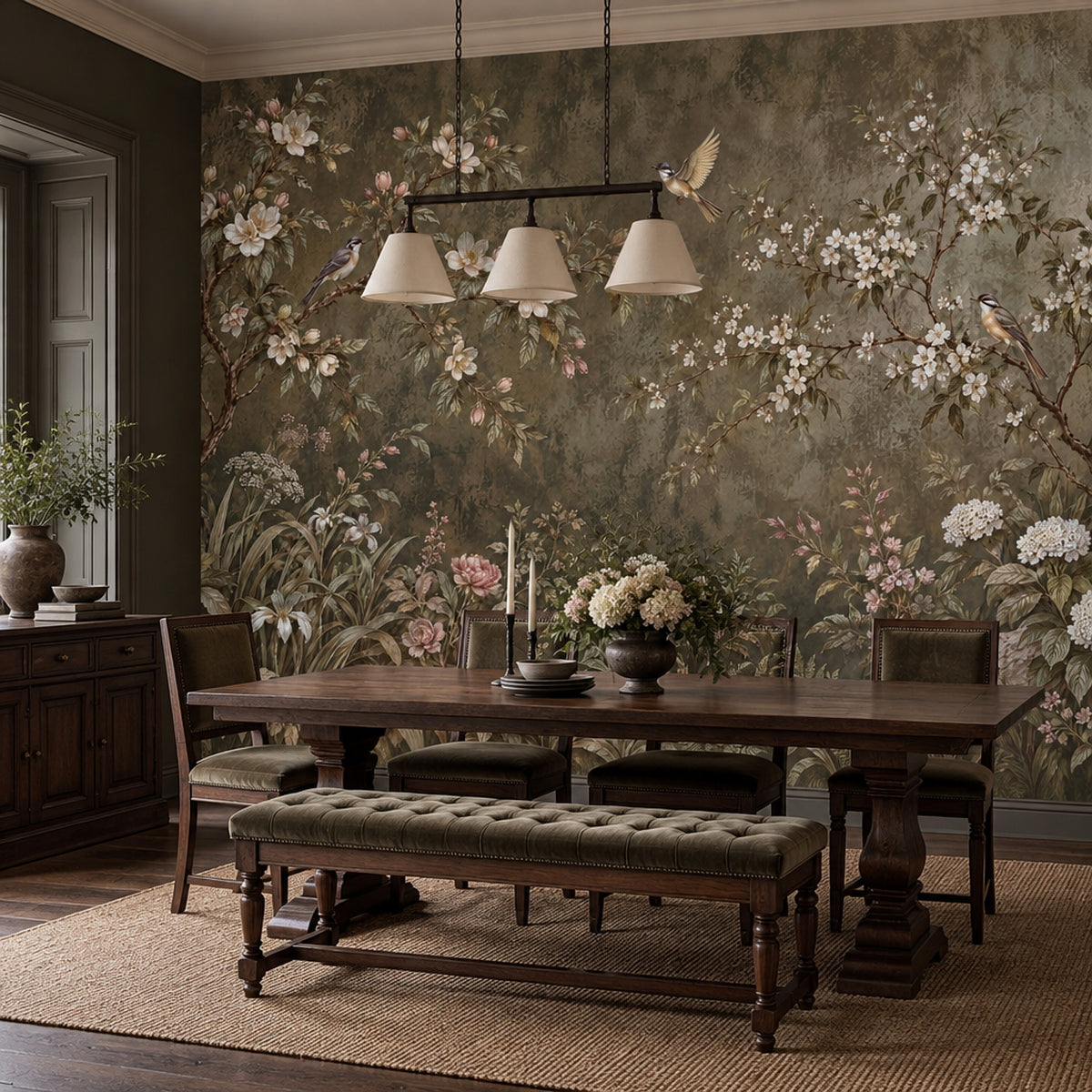 Blossoming Branches And Birds Wallpaper Vintage Chinoiserie Wall Mural