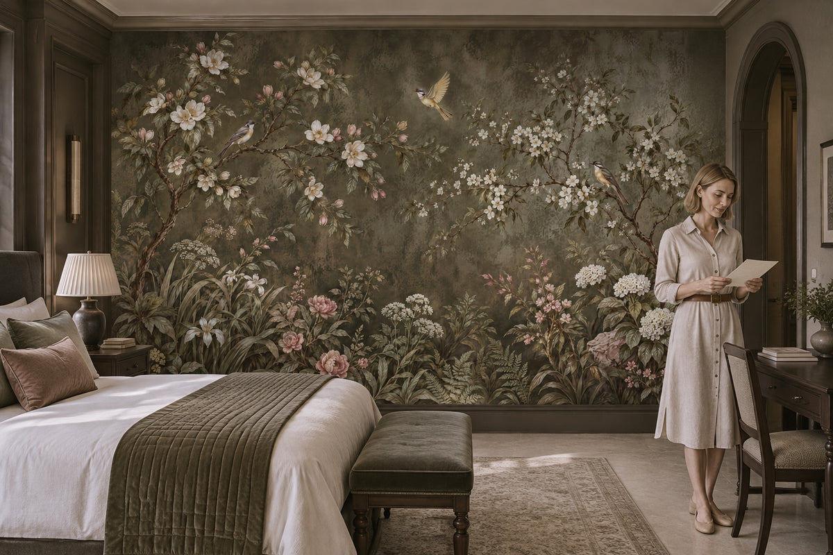 Blossoming Branches And Birds Wallpaper Vintage Chinoiserie Wall Mural