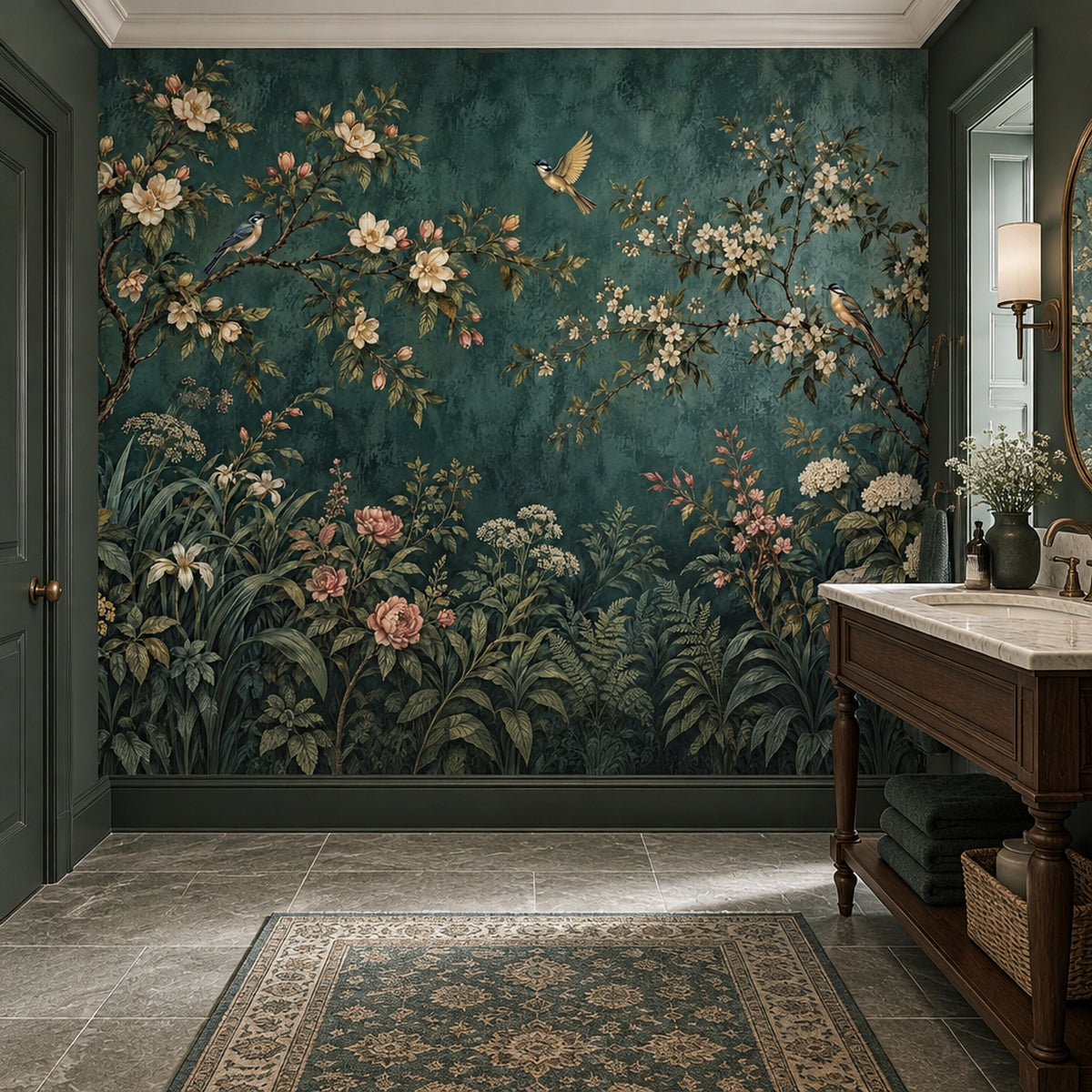 Blossoming Tree Branches Wallpaper Dark Floral Wall Mural