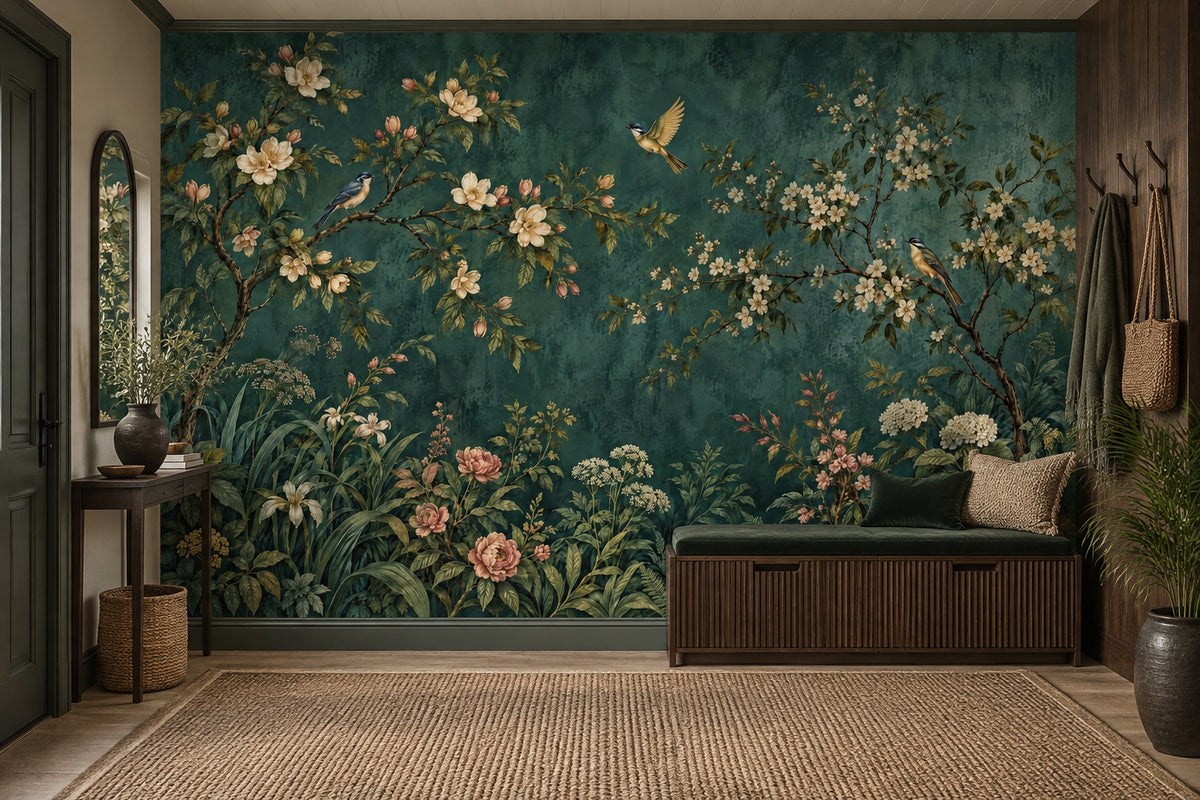 Blossoming Tree Branches Wallpaper Dark Floral Wall Mural