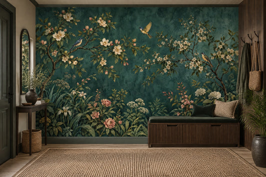 Blossoming Tree Branches Wallpaper Dark Floral Wall Mural