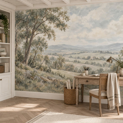 Rolling Hills Landscape Wallpaper Vintage Countryside Wall Mural