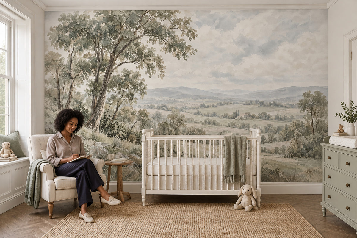 Rolling Hills Landscape Wallpaper Vintage Countryside Wall Mural