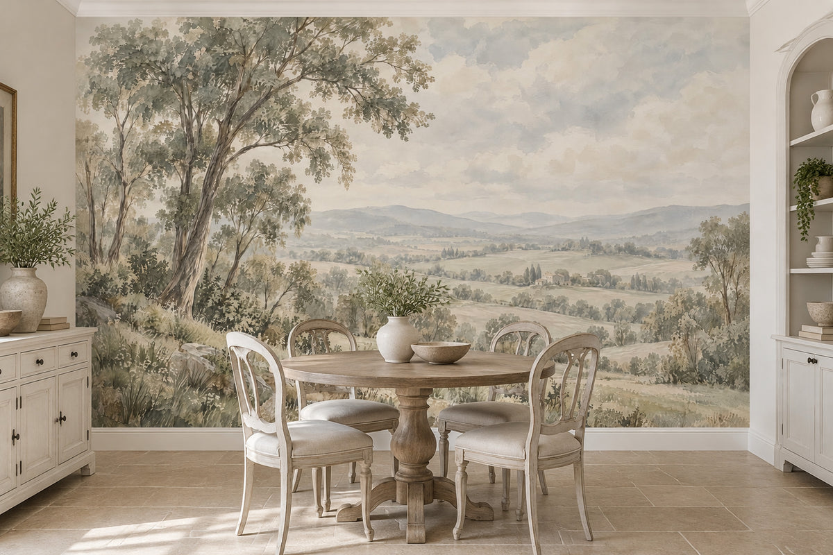 Rolling Hills Landscape Wallpaper Vintage Countryside Wall Mural