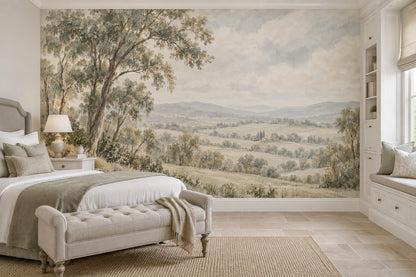 Rolling Hills Landscape Wallpaper Vintage Countryside Wall Mural