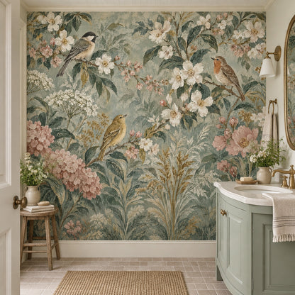 Birds And Blossom Branches Wallpaper Vintage Garden Wall Mural