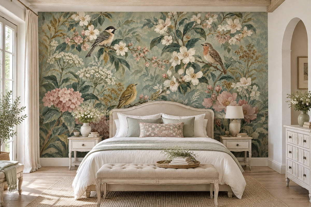 Birds And Blossom Branches Wallpaper Vintage Garden Wall Mural
