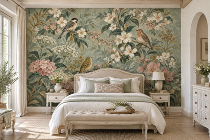 Birds And Blossom Branches Wallpaper Vintage Garden Wall Mural