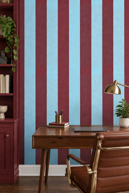 Vertical Stripes Wallpaper Light Blue And Burgundy Red