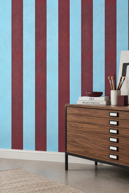 Vertical Stripes Wallpaper Light Blue And Burgundy Red