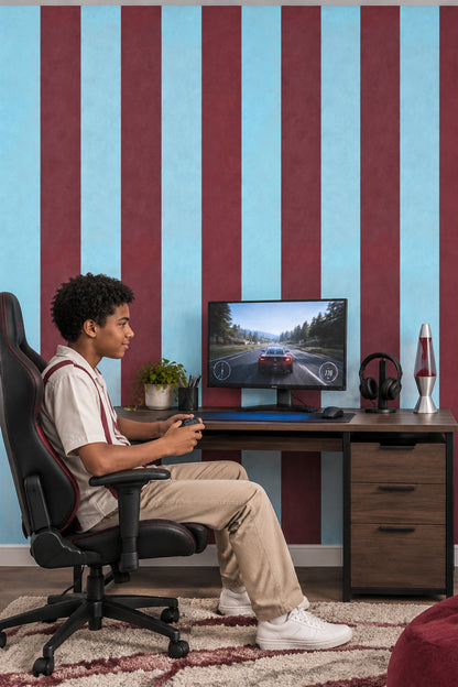 Vertical Stripes Wallpaper Light Blue And Burgundy Red