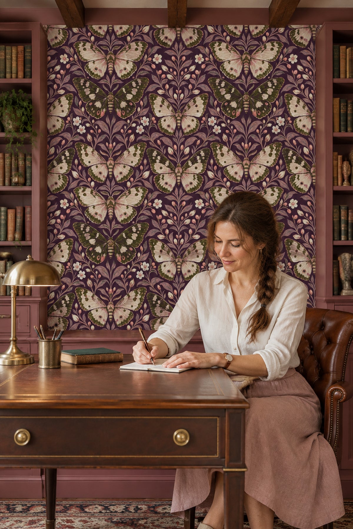 Butterflies And Floral Branches Wallpaper Purple Background
