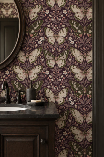 Butterflies And Floral Branches Wallpaper Purple Background