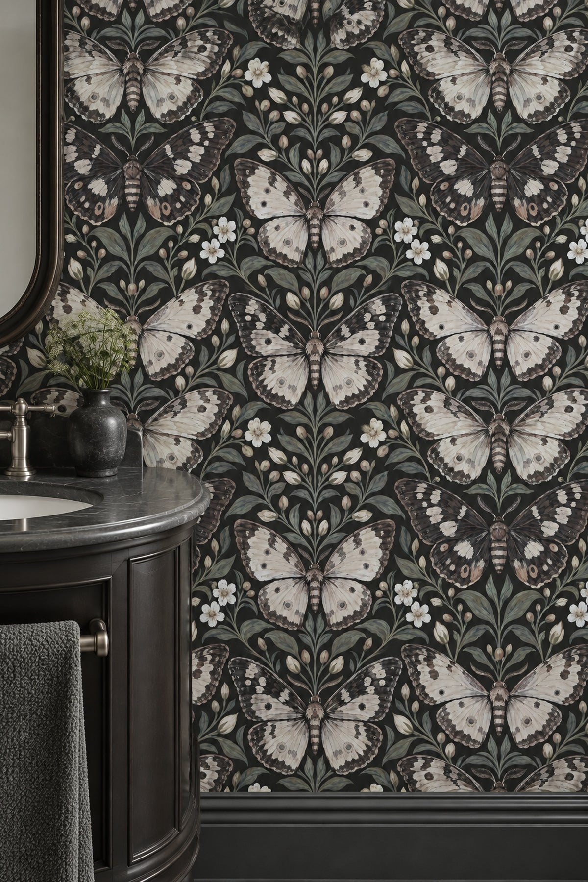 Vintage Butterfly And Botanical Branches Wallpaper Black Background