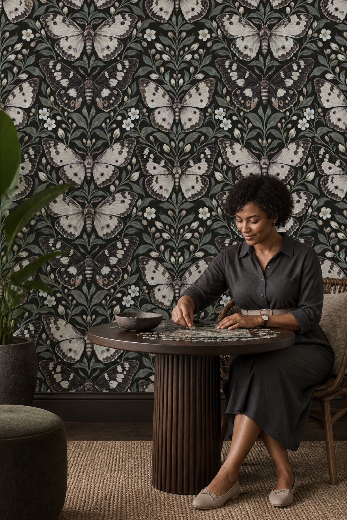 Vintage Butterfly And Botanical Branches Wallpaper Black Background