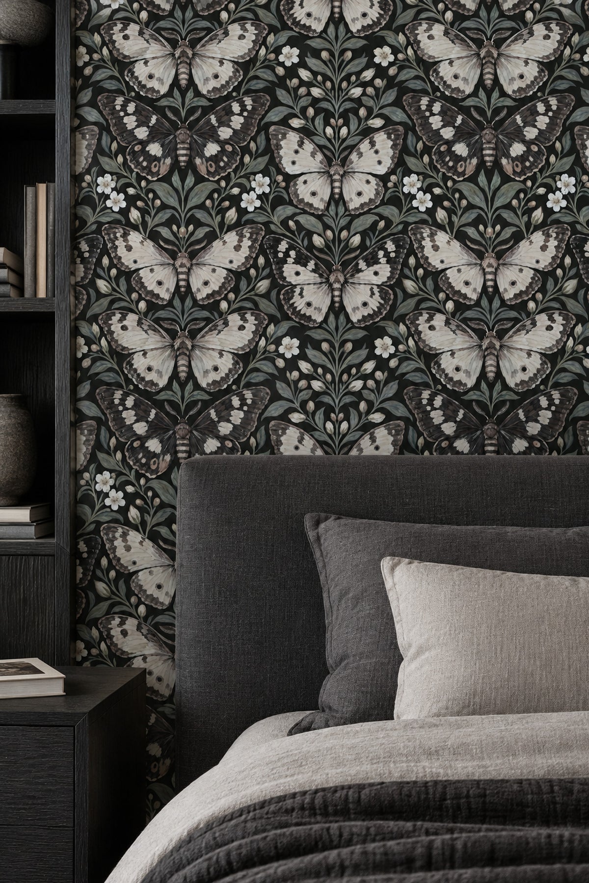 Vintage Butterfly And Botanical Branches Wallpaper Black Background