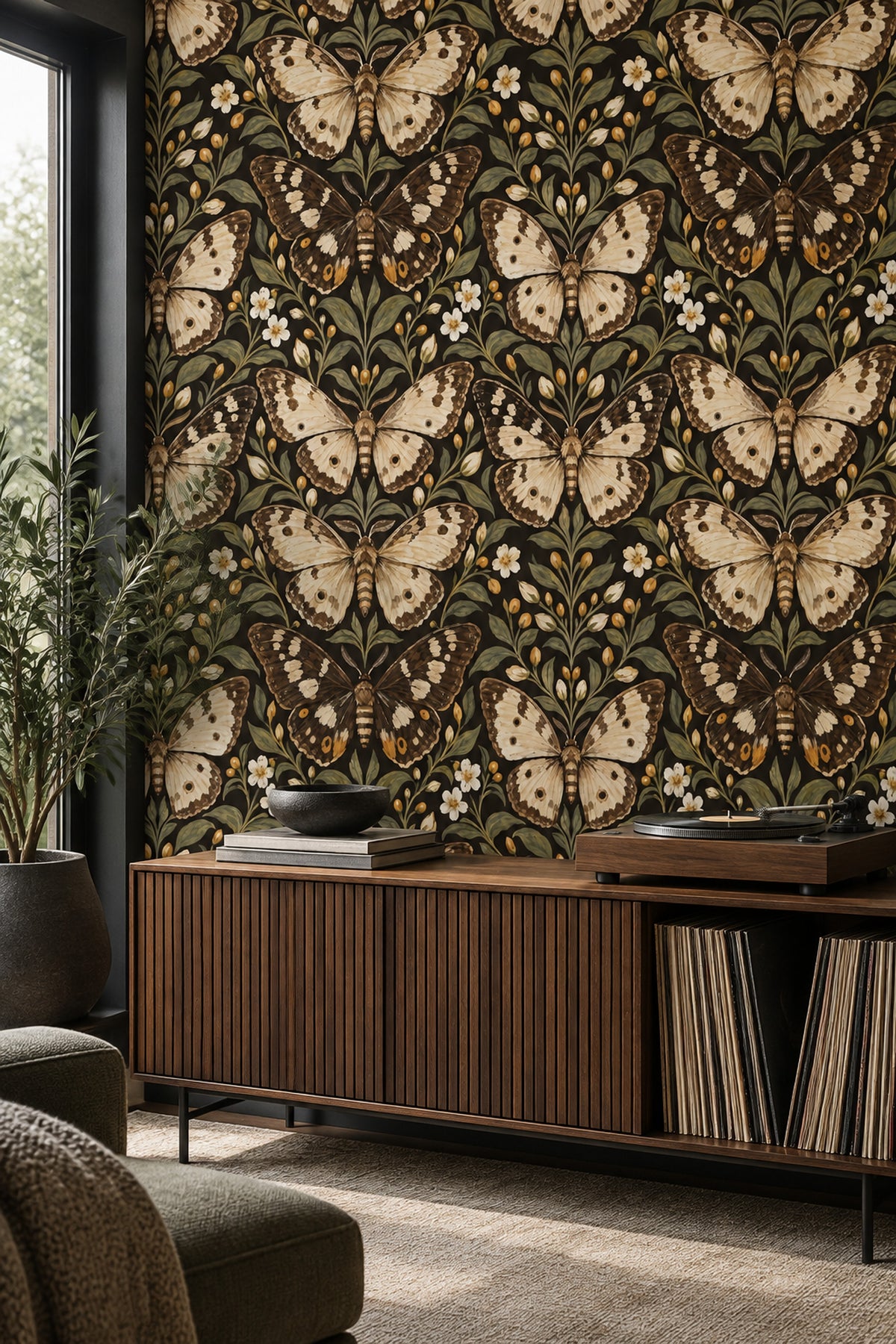Vintage Moths And Butterflies Wallpaper Dark Botanical Garden