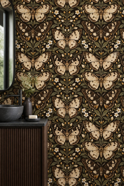 Vintage Moths And Butterflies Wallpaper Dark Botanical Garden