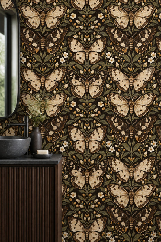 Vintage Moths And Butterflies Wallpaper Dark Botanical Garden