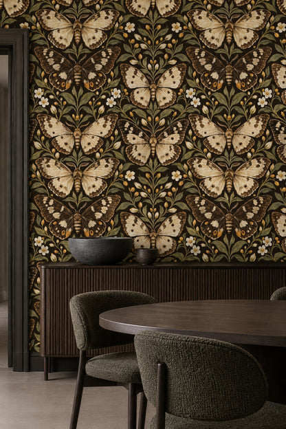 Vintage Moths And Butterflies Wallpaper Dark Botanical Garden