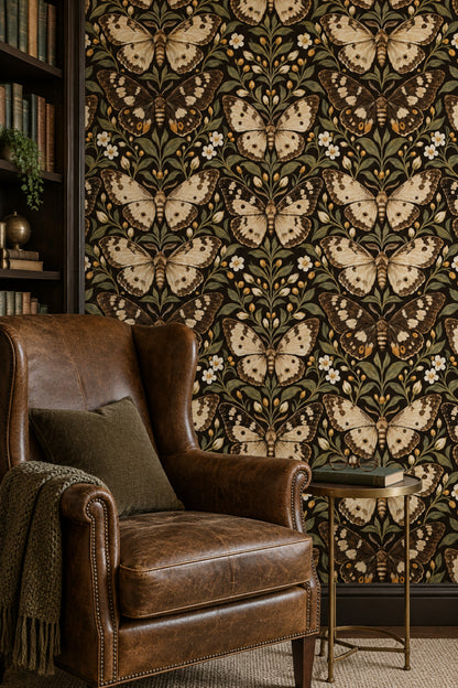 Vintage Moths And Butterflies Wallpaper Dark Botanical Garden