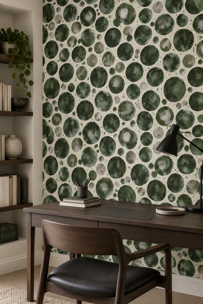 Watercolor Circles Wallpaper Green Abstract Dots