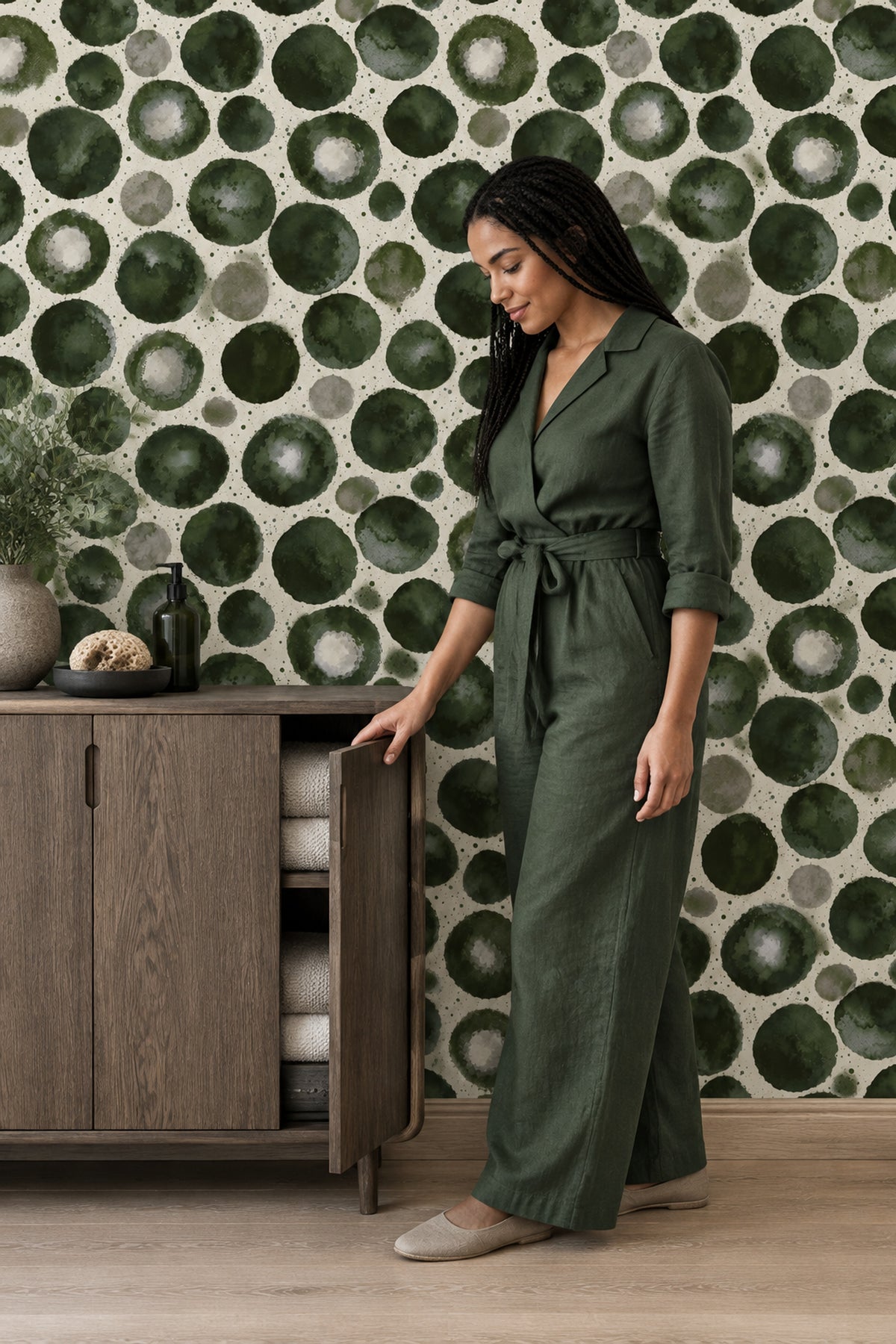 Watercolor Circles Wallpaper Green Abstract Dots