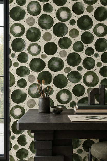 Watercolor Circles Wallpaper Green Abstract Dots